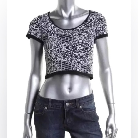 Parker Tops - PARKER Nina Knit Jacquard Stretch Bandage Crop Top Black White Print small